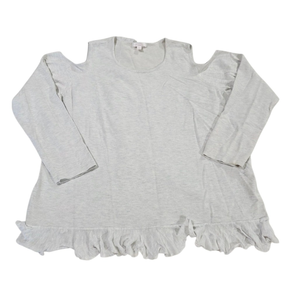 LC Lauren Conrad Blouse Top‎ Womens Gray XL Ruffled Cold Shoulder 3/4 Sleeve